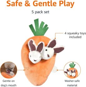 Interactive Hide and Seek Squeaky Dog Plush Toy, Rabbit and Carrot, Orange and White, 5-Pack - Orange and white