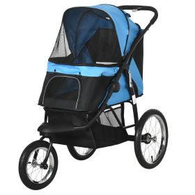 PawHut Pet Stroller for Small Dogs and Medium Dogs with Adjustable Canopy, Safety Tether, Storage Basket, Blue