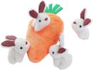 Interactive Hide and Seek Squeaky Dog Plush Toy, Rabbit and Carrot, Orange and White, 5-Pack - Orange and white